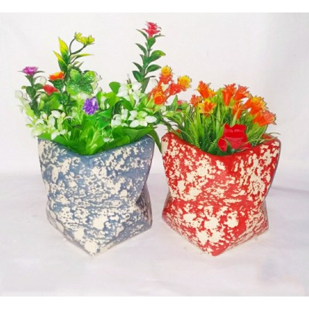 Pair Of Fabric Style Ceramic Pots